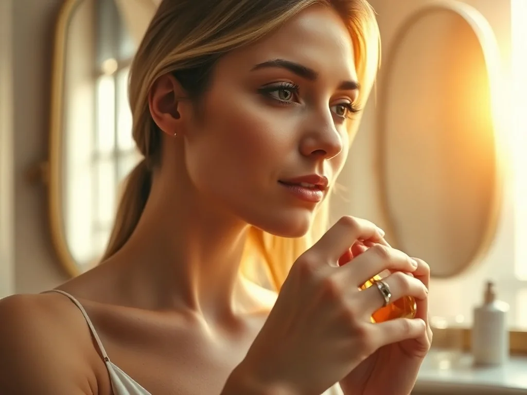 Kobieta aplikująca perfumy na nadgarstek w eleganckim wnętrzu, co ilustruje sposób na przedłużenie trwałości zapachu.